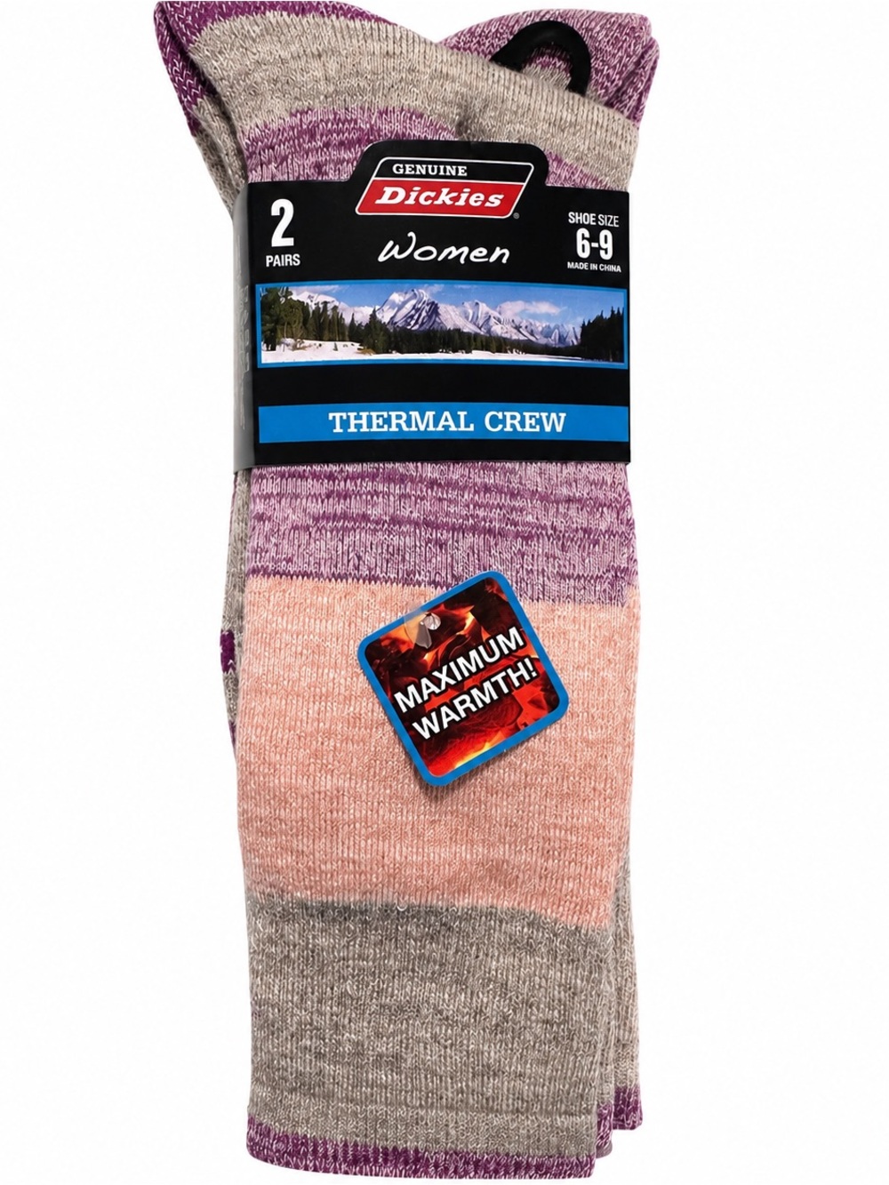 Dickies Thermal Crew Socks - Pink, Purple & Gray (2 Pairs)